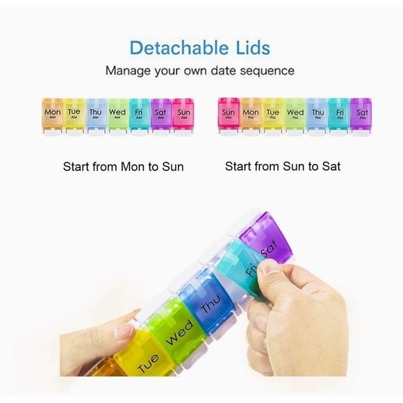 Pill Organizer Push Button Once a Day Pill Case Weekly 7 Day Rainbow Medicine S - Picture 5 of 5